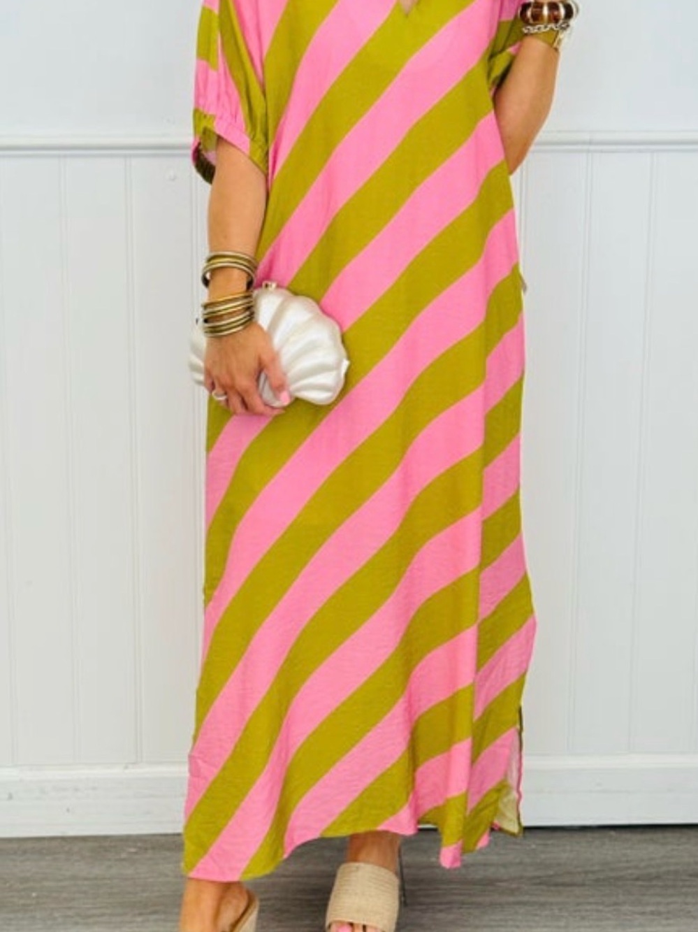 entro bubblegum pink and kiwi Diagonal Stripe Maxi Dress